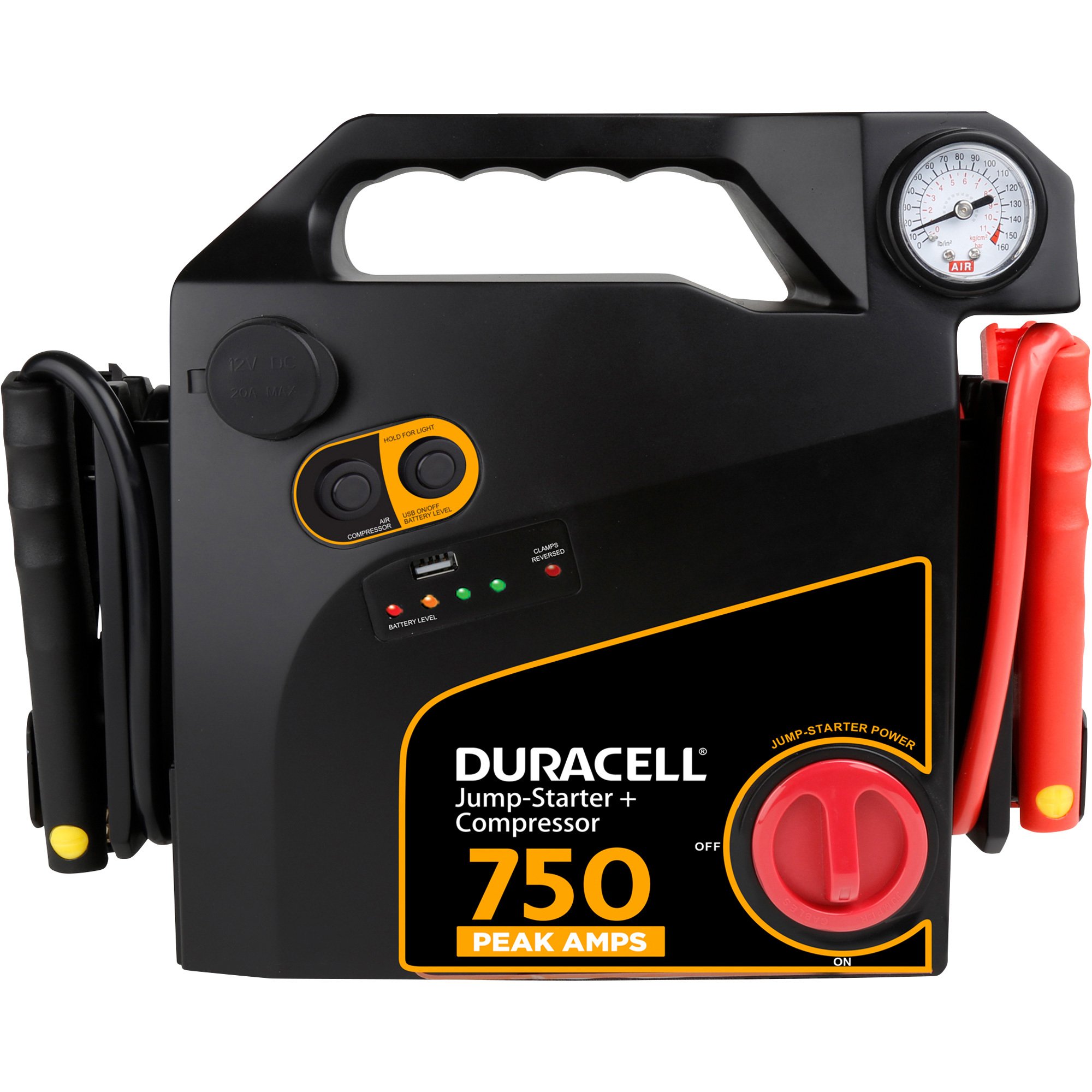 Duracell 12 Volt Jump Starter with Air Compressor — 750 Peak Amps, 160 PSI, Model# DRJS20C